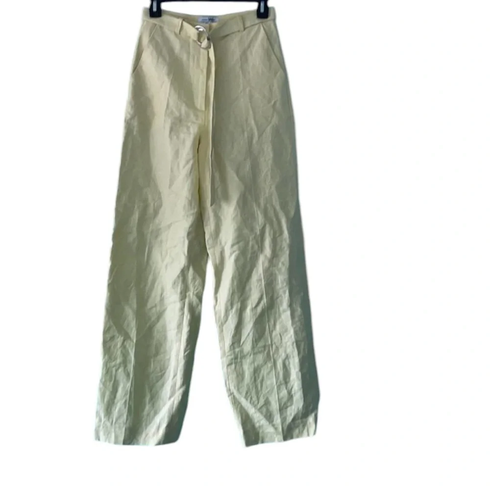 & Other Stories Yellow Linen Belted Wide Leg Trousers size 2 - Picture 3 of 5